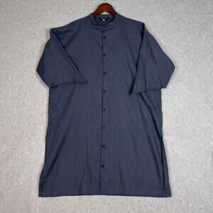 Eskandar Blue 100% Cotton Band Collar 3/4 Sleeve Button Up Tunic Size 1